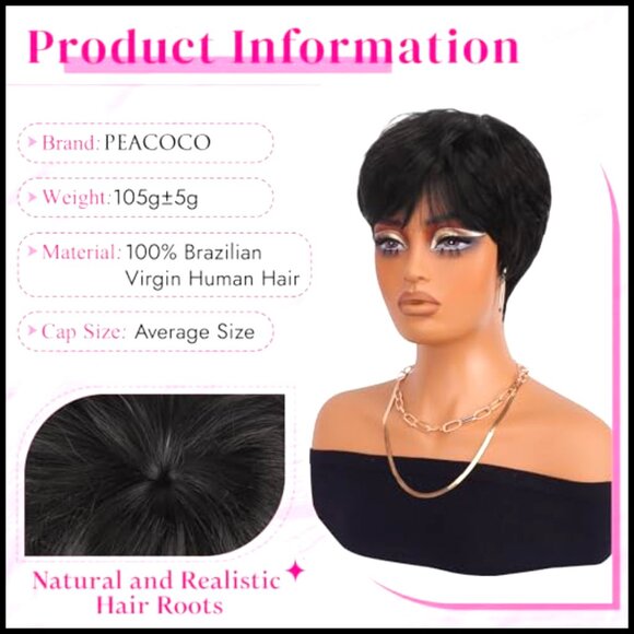Human Hair Pixie Wig Glueless Layered Straight Modern Short Wig with Bangs main image 5